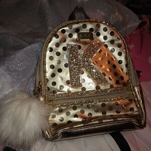 Justice K Initial Gold Sparkly Polkadot Mini Backpack